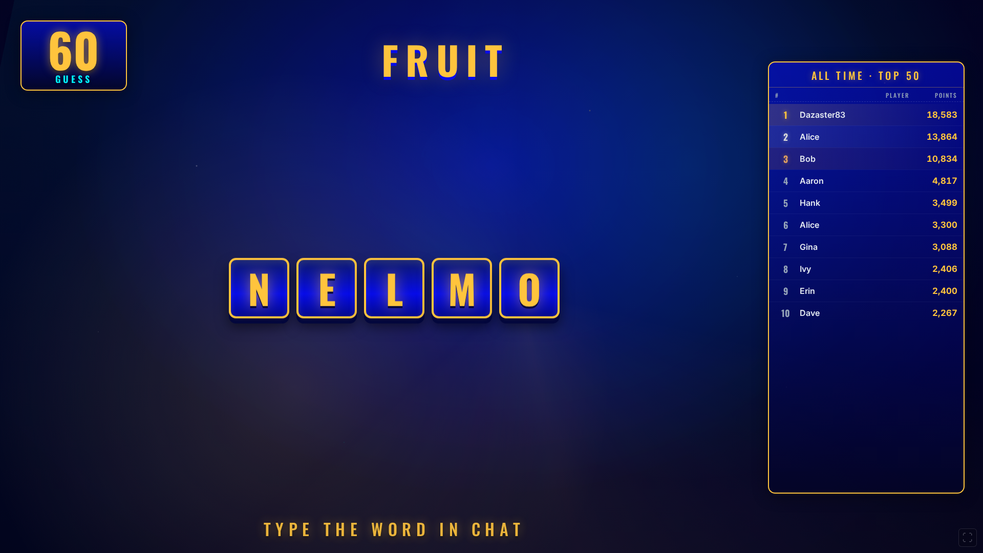 Jumbled letters with category hint