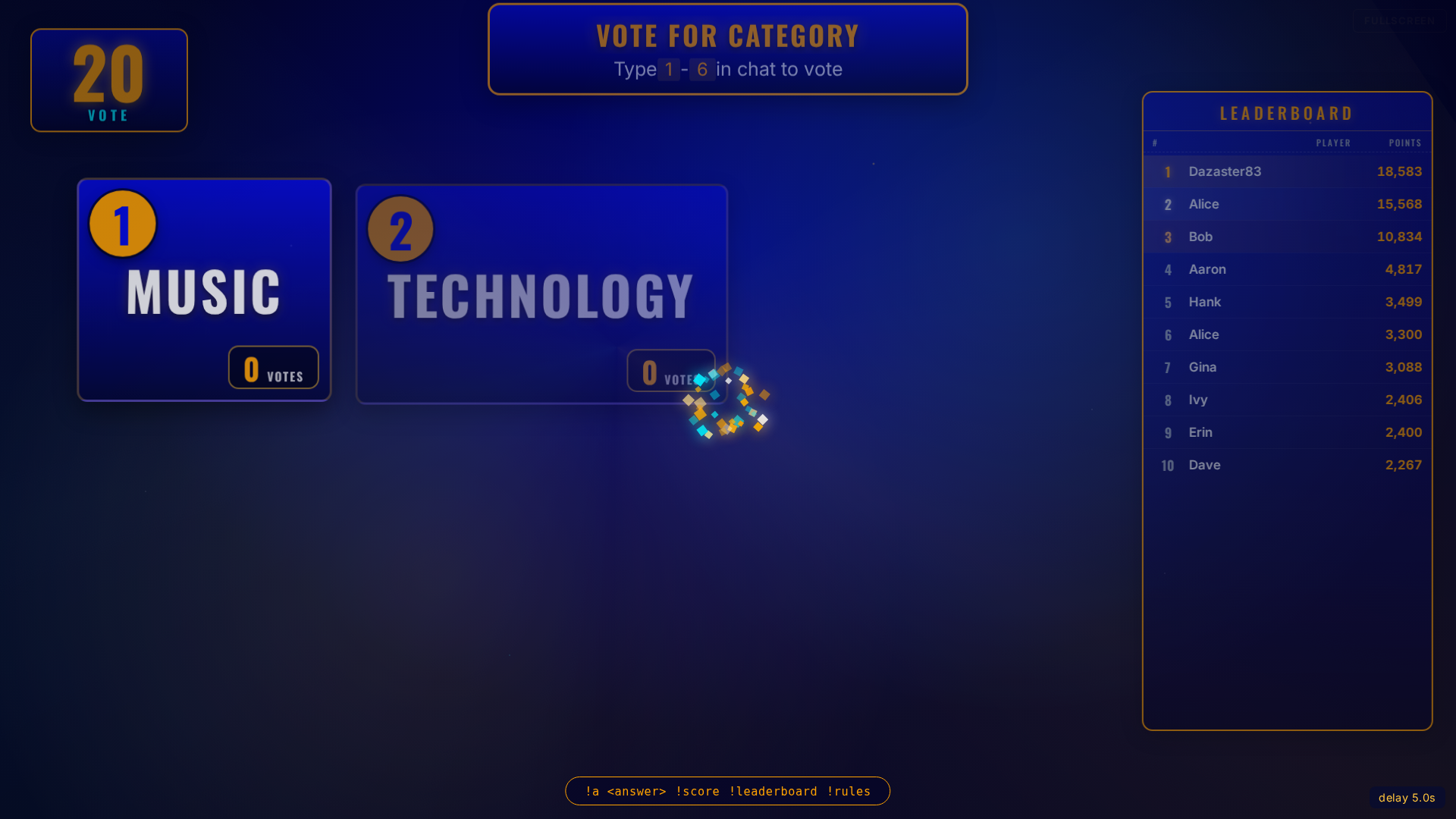 WhatIs category vote with two categories and leaderboard side panel