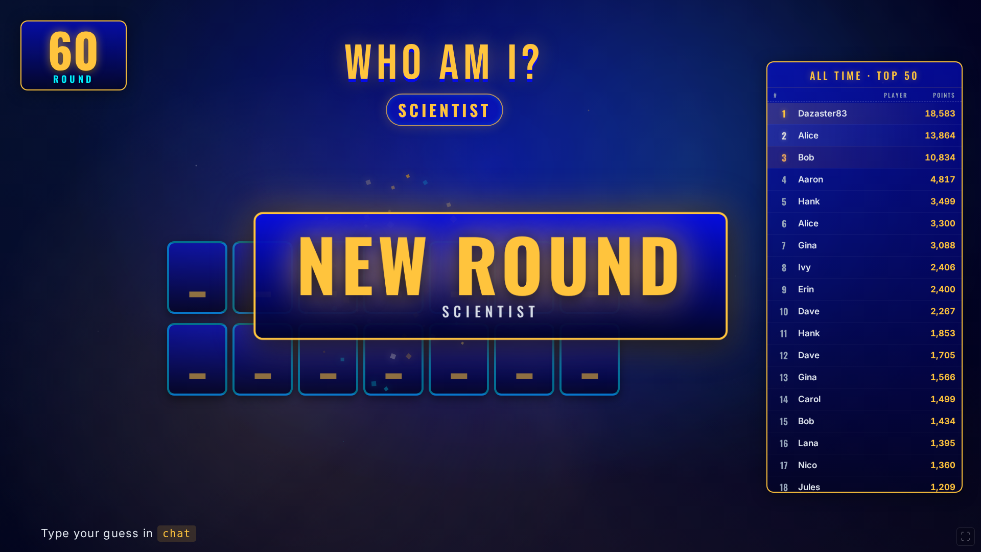 New round opening with blank letter tiles
